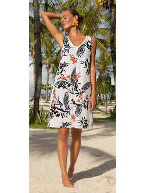 Liz Claiborne  Sz L Cotton Tropical Floral lightweight summer dress beach cruise
